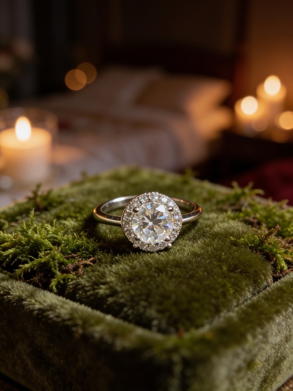 Classic Silver Halo Engagement Ring with Clear Center Stone